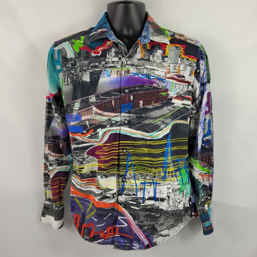 Robert Graham City Landscape Long Sleeve Button-Up Dress Shirt Men's size Small